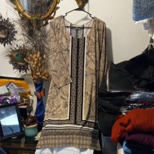 Elegant Beige Patterned Women's Dress